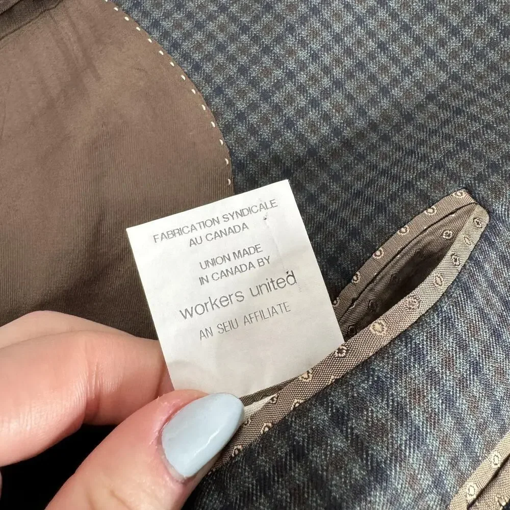 Jack Victor Vince SPJ Blazer Mens 44L Blue Gingham Check Wool Sport Coat Preppy